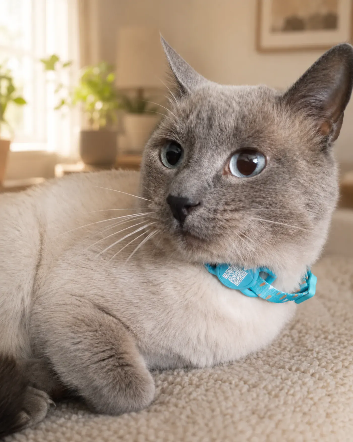 Simón, gato con placa Rudel azul